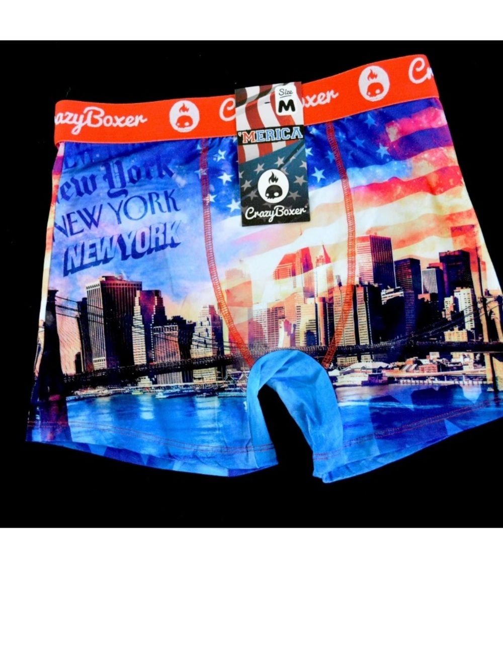 Crazy Boxer Men’s Boxer Briefs - New York Skyline Print, Blue/Red